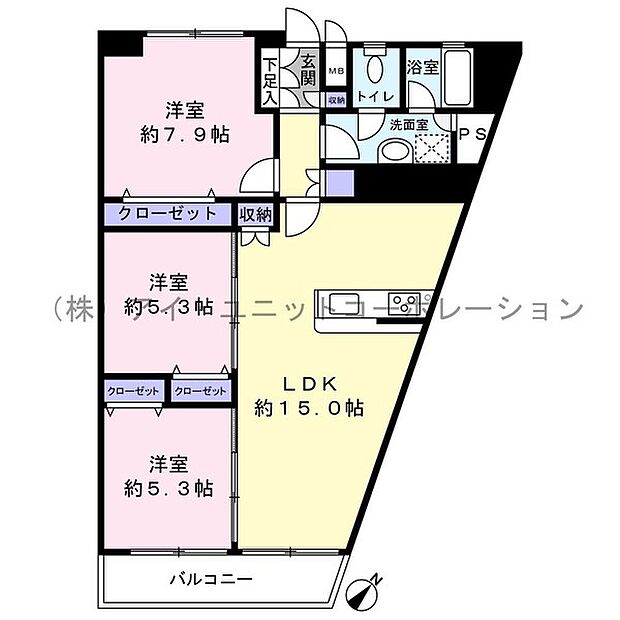 東船橋和光台ハイツ　2号棟(3LDK) 6階の間取り図