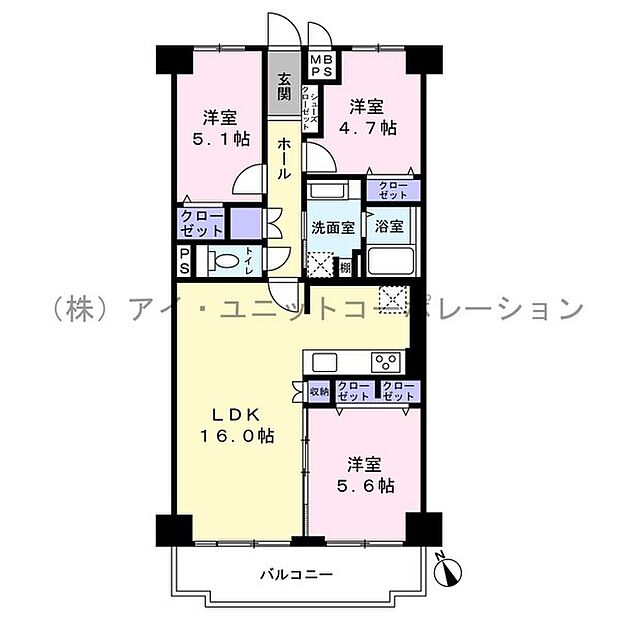 ルネ市川中山マンション(3LDK) 2階の間取り図