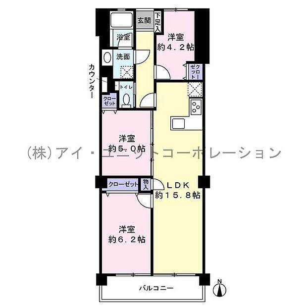 真間パレスマンション(3LDK) 4階の間取り図