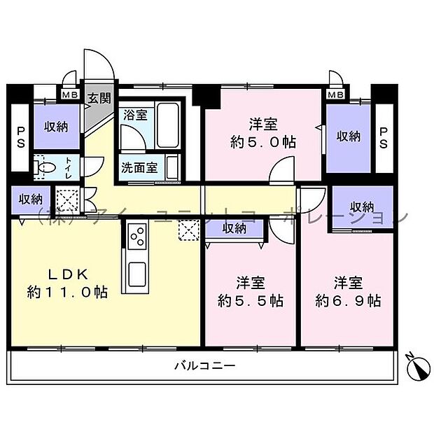 フローラ小松川(3LDK) 7階の間取り図
