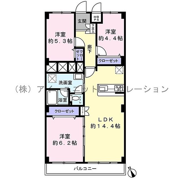 江戸川ハイツ(3LDK) 6階の間取り図