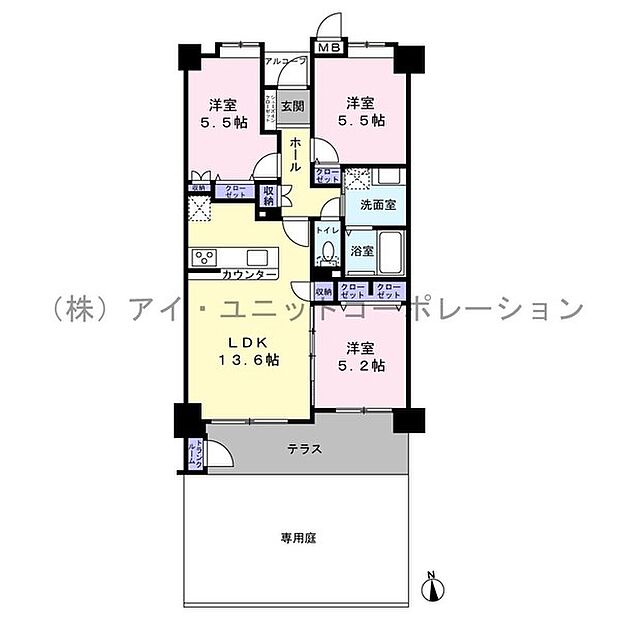 アルシオン西船橋(3LDK) 1階の間取り図