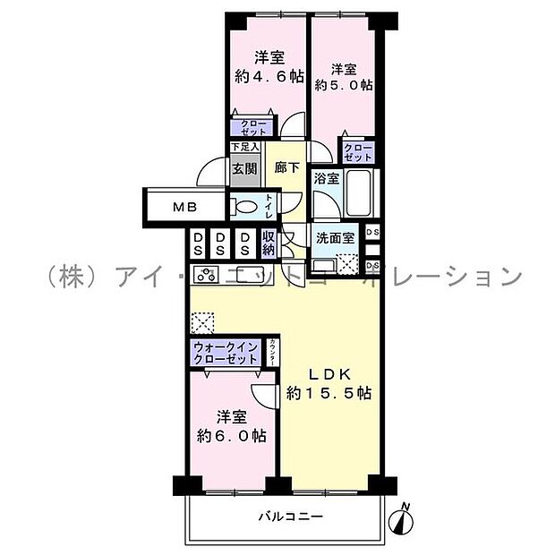 サニーハウス南行徳B棟(3LDK) 6階の間取り図