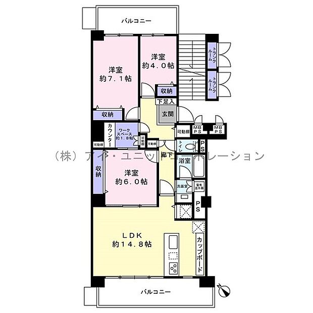 マープル津田沼スカイハイツA棟(3LDK) 3階の間取り図