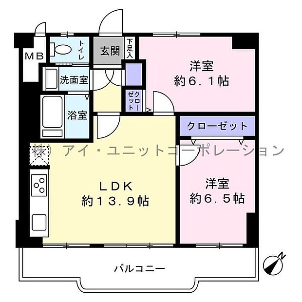 市川サニーハイツ(2LDK) 3階の間取り図