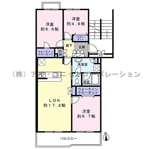 エステート夏見住宅2号棟(3LDK) 2階の間取り図