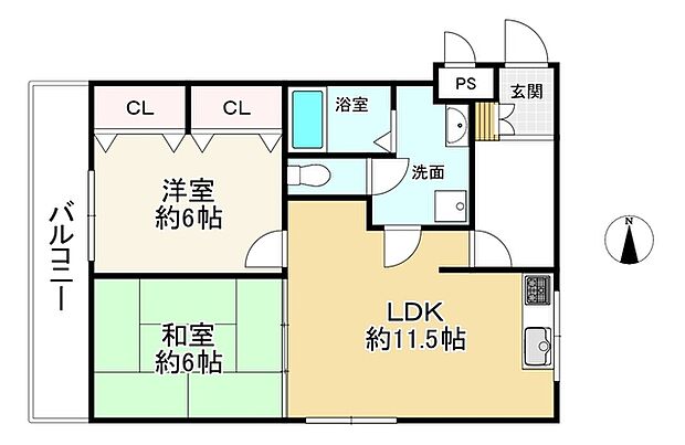 高津ロイヤルハイツ(2LDK) 6階の間取り図