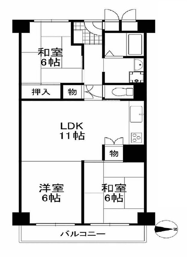 日商岩井京橋ハイツ(3LDK) 5階の間取り図