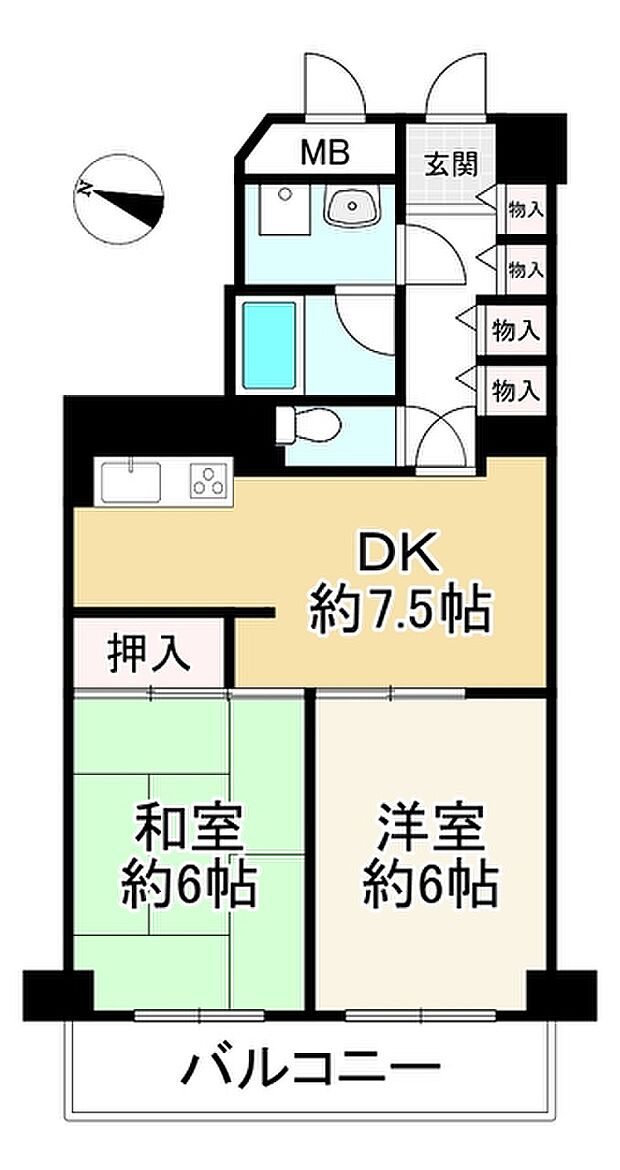 イトーピア北田辺(2DK) 6階の間取り図