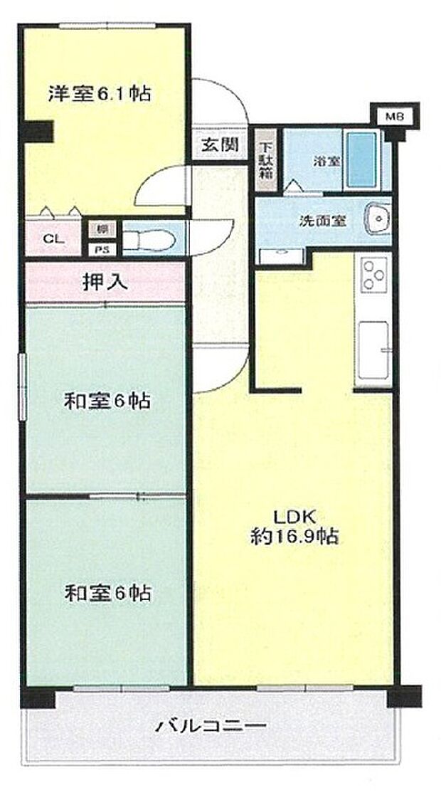 キャスビック田井城(3LDK) 1階の間取り図