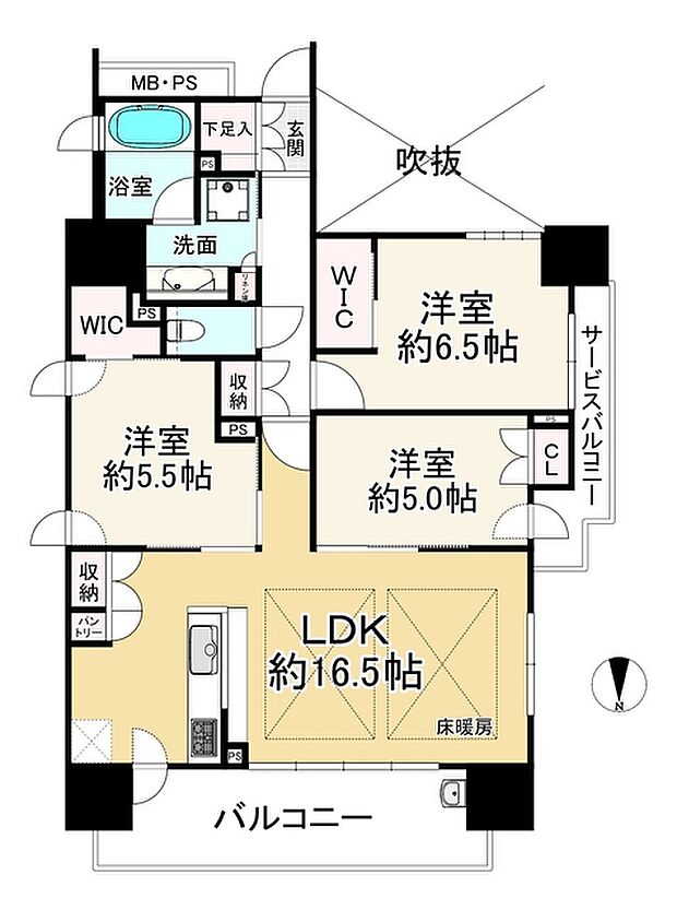 パークホームズ四天王寺東大門(3LDK) 8階の内観
