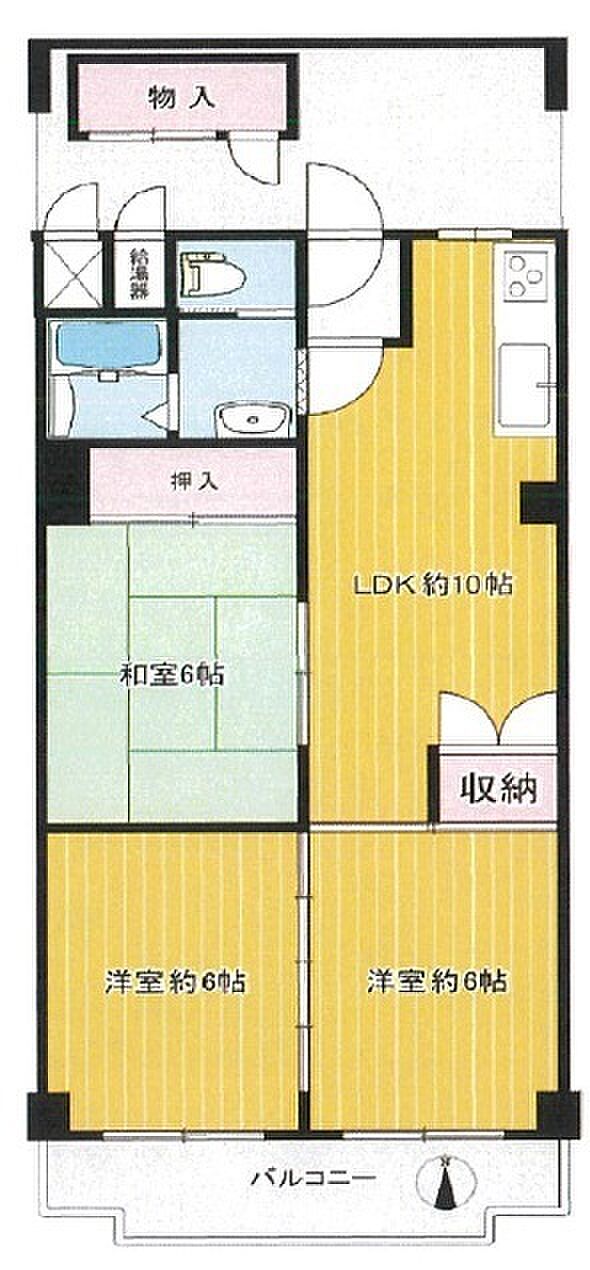 メガロコープ平野第2号棟(3DK) 3階の間取り図