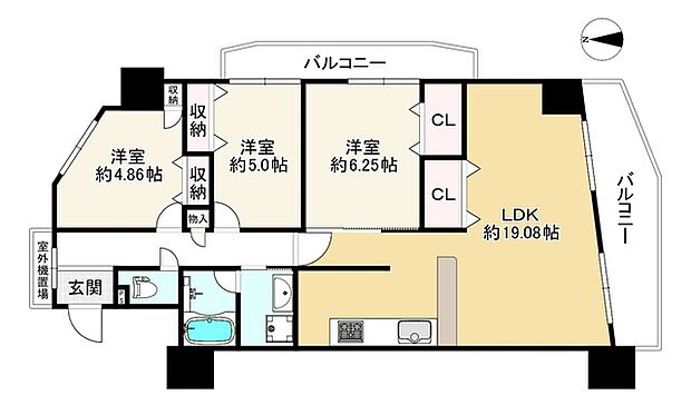 ライオンズマンション平野(3LDK) 2階の間取り図