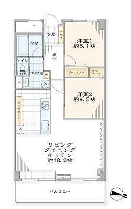 多摩川ハウス(2LDK) 5階/521の間取り図
