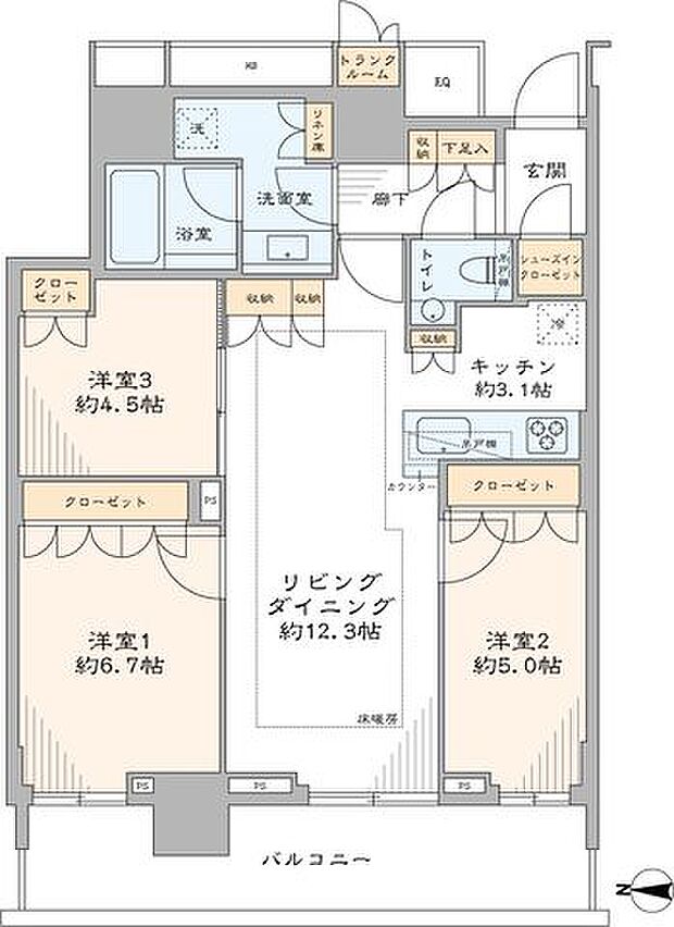 ザ・パークハウス晴海タワーズティアロレジデンス(3LDK) 26階/2602の間取り図