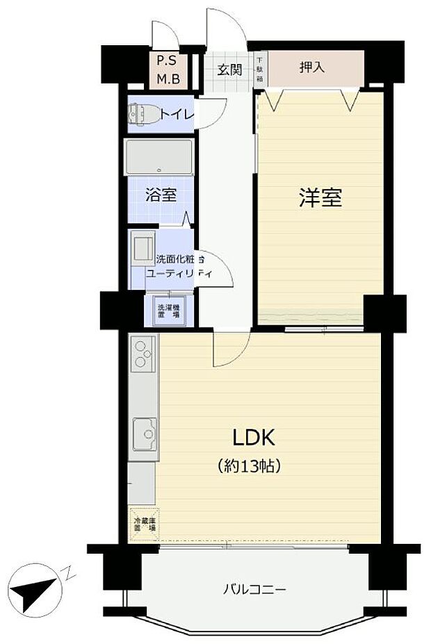 マリンコースト新舞子(1LDK) 3階の間取り図