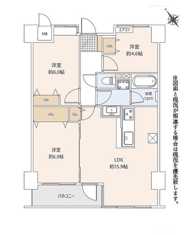 サンライト坂戸仲町(3LDK) 4階の間取り図