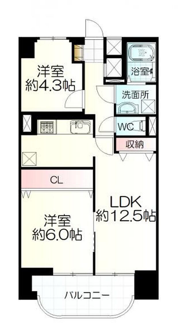 シャンボール石名坂(2LDK) 6階の間取り図