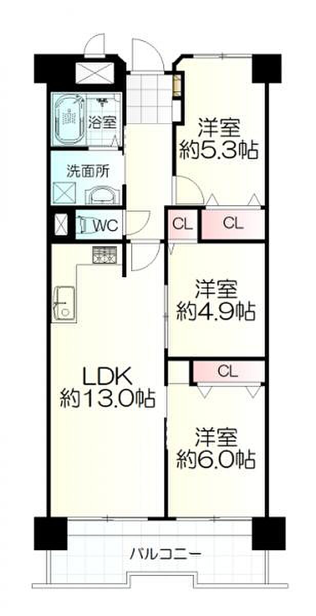 支倉マンション(3LDK) 4階の間取り図