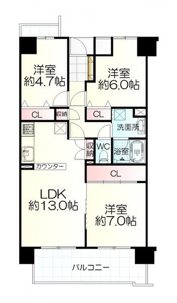 ロイヤルシャトー南仙台(3LDK) 1階の間取り図