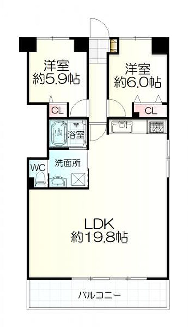 チサンマンション第5仙台(2LDK) 6階の間取り図