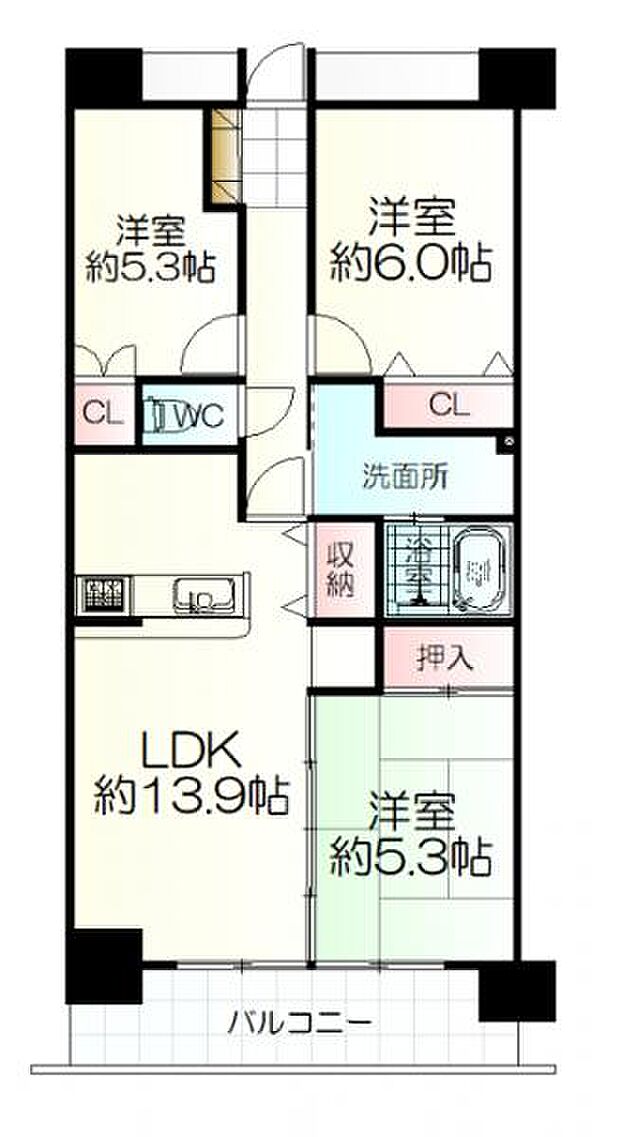 ファミール八乙女フォレストコート(3LDK) 4階の間取り図