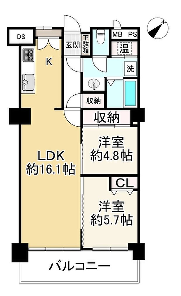 湊川パークハイツ(2LDK) 5階の間取り図