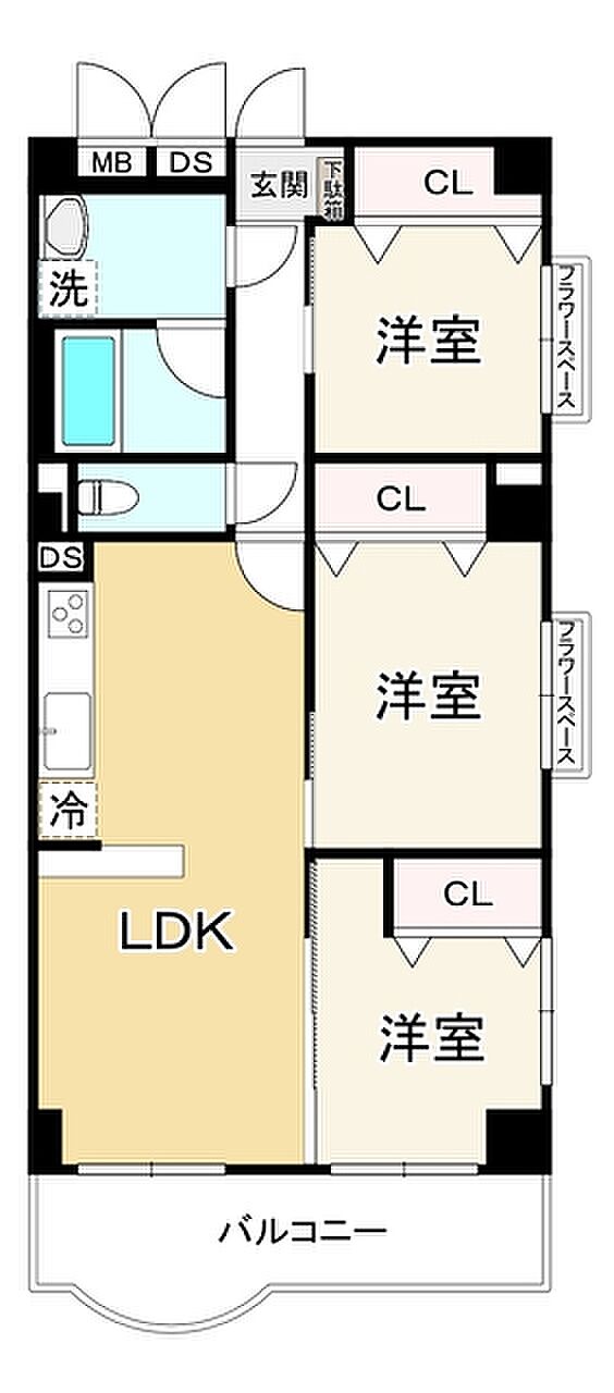 第1シーサイドパレス塩屋(3LDK) 6階の間取り図