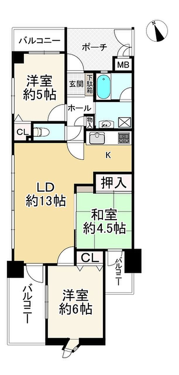 ワコーレプラザ兵庫(3LDK) 4階の間取り図