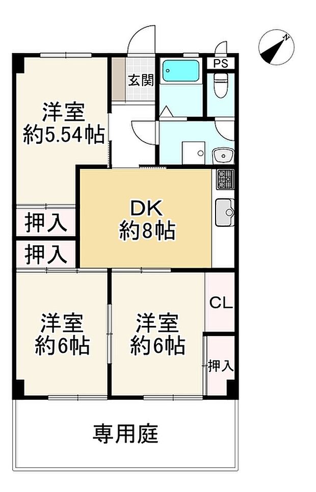 熊野サンハイツ(3DK) 1階の間取り図