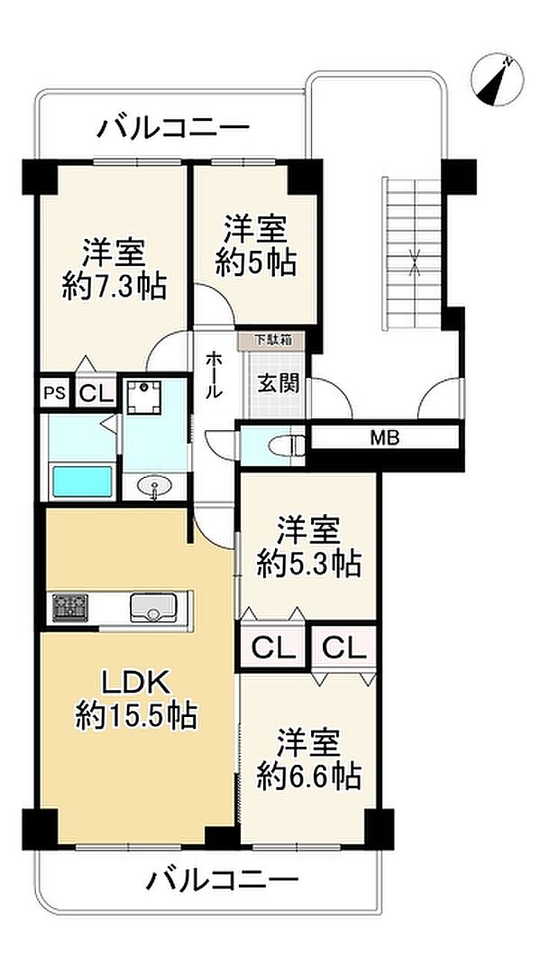 神戸パークシティＢ棟(4LDK) 10階の間取り図