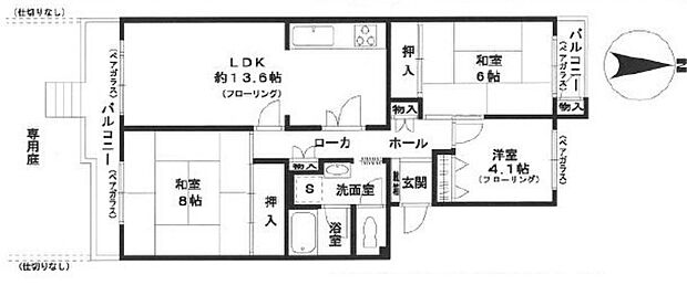 鈴蘭泉台第一住宅4号棟(3LDK) 1階の間取り図