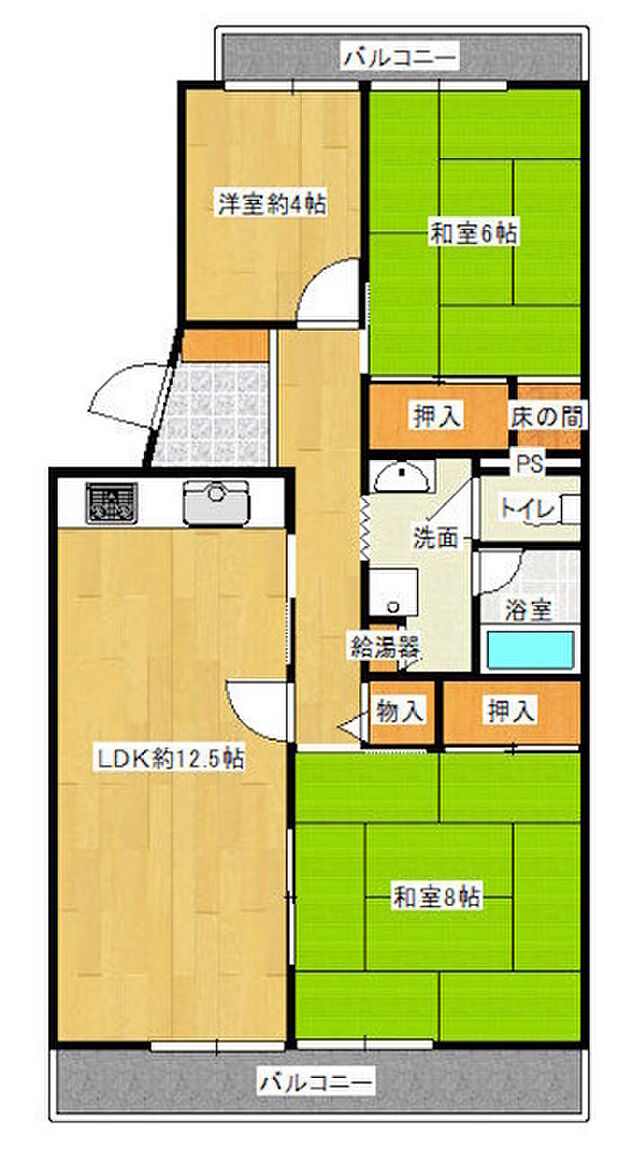 グリーンヒル新多聞310号棟(3LDK) 5階の間取り図