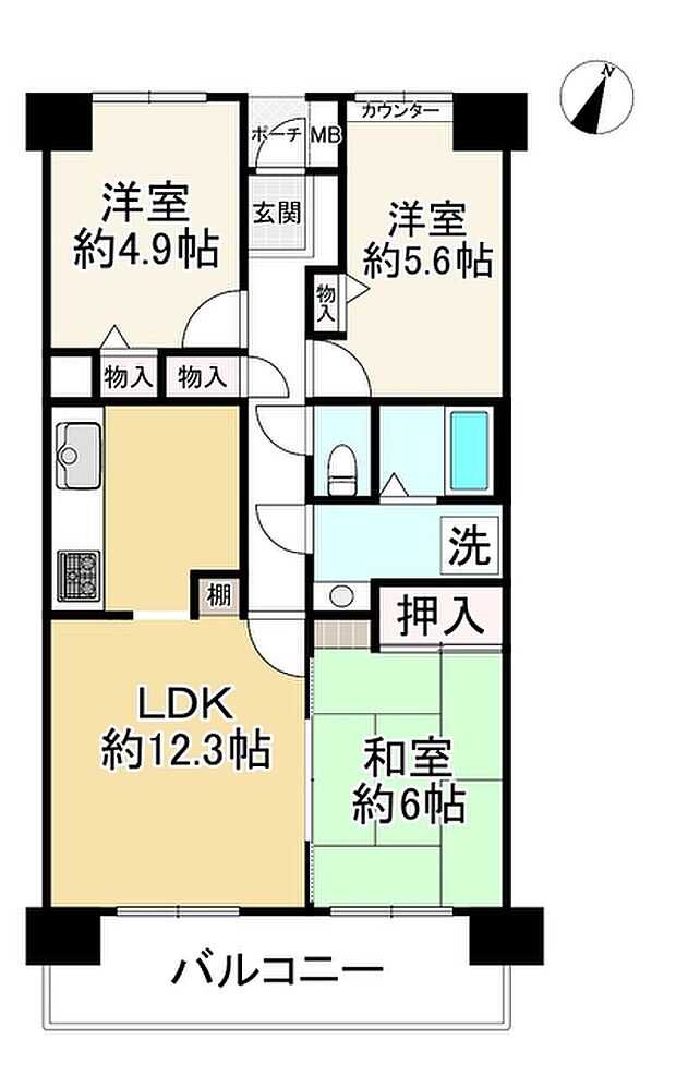 ウイング神戸(3LDK) 4階の間取り図