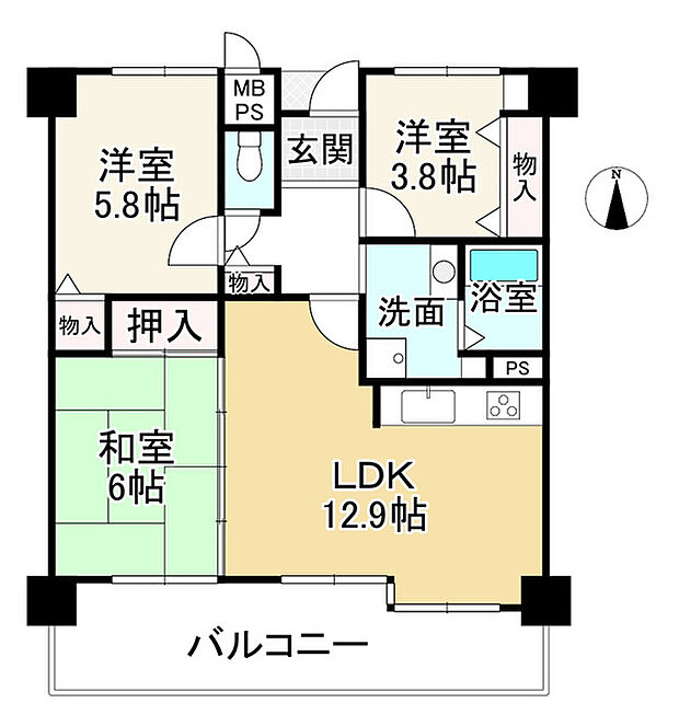 クリーンピア広畑東新町(3LDK) 8階の間取り図