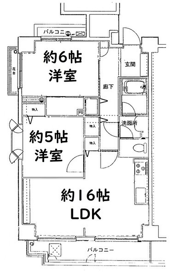 ローテローゼ登戸(2LDK) 5階の間取り図
