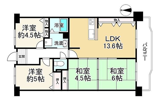 ユニライフ大和高田(4LDK) 6階の間取り図