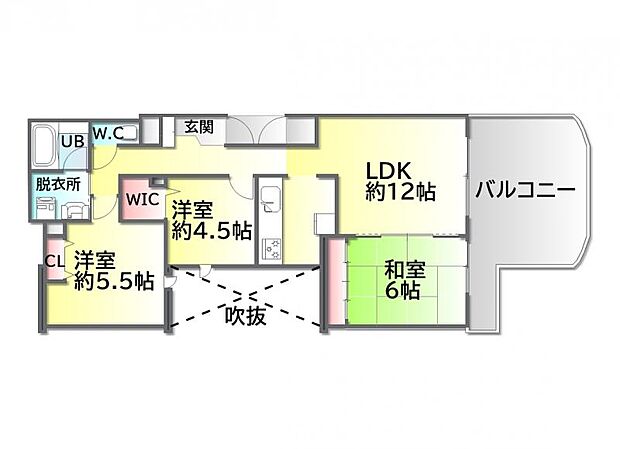 朝日プラザ広瀬の杜3ロイヤルクレスト(3LDK) 2階の間取り図