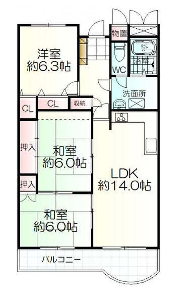 多賀城ロジュマンＡ棟(3LDK) 5階の間取り図