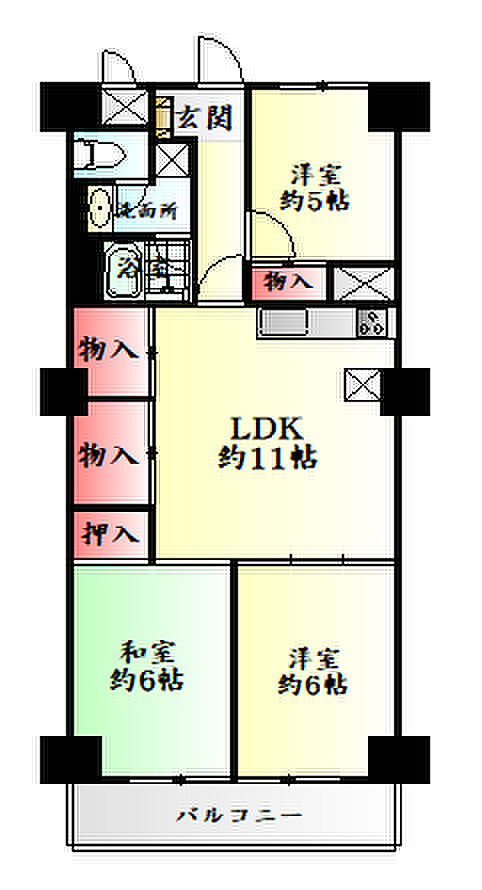 八本松マンション(3LDK) 12階の間取り図
