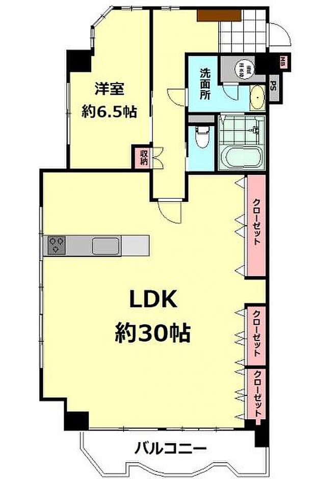 サンロードマンション東八番丁(1LDK) 2階の間取り図