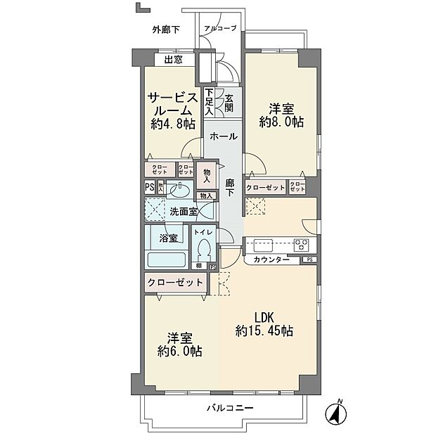 ハイツ川崎紺屋町(2SLDK) 4階の間取り図