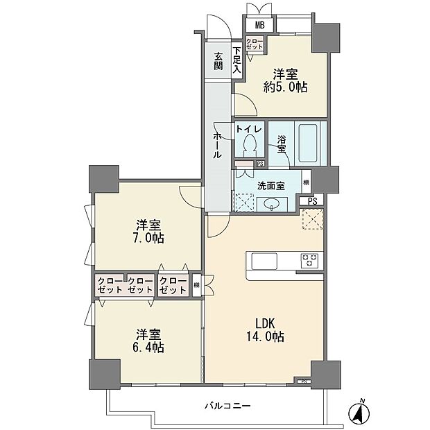 グラン・エステ川崎ツインタワー壱番館(3LDK) 13階の間取り図