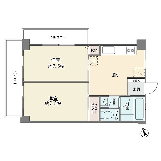 調布たま川台住宅(2DK) 5階の間取り図