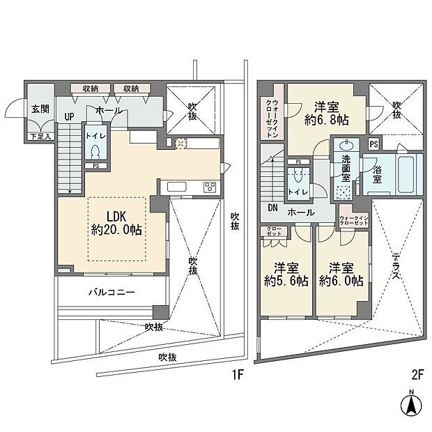 プラウド弦巻パサージュ(3LDK) 1階の間取り図