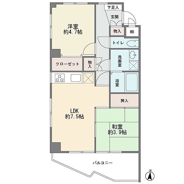 稲城第弐末廣マンション(2LDK) 4階の間取り図