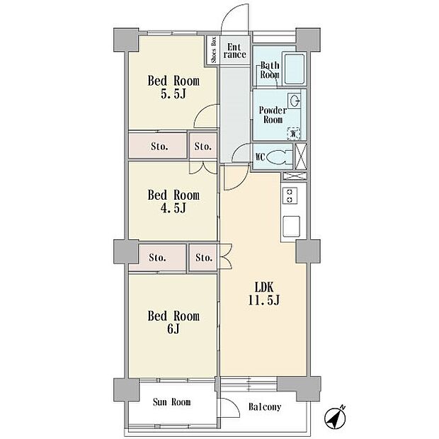 最上階の東南向き　サンルーム　3ＬＤＫ　全室フローリング　全室エアコン付き　新規フルリフォーム済み　ペット飼育2匹可能　総戸数86戸　トランクルーム　駐車場平置き専用使用権付き住戸です