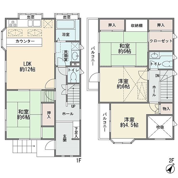 ミサワホーム施工の2階建て　新規リフォーム済み　屋根裏収納　大型4ＬＤＫ　床下収納　南西公道6Ｍに面す整形地　都市ガス