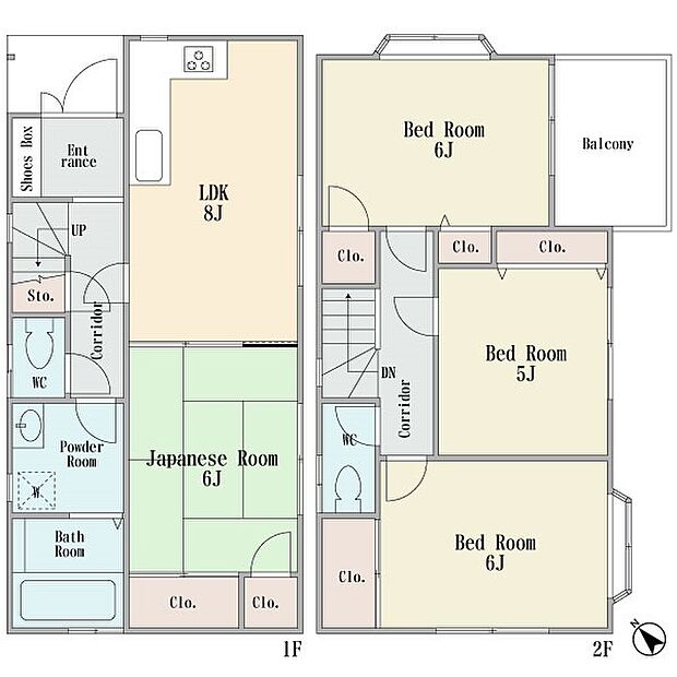 2階建ての4ＤＫです　平成14年5月築　屋根付きカーポート　現況空家　奥行きの有るバルコニー　オール電化住宅