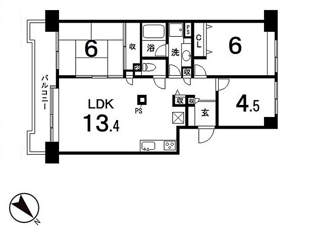 東建ニューハイツ入間(3LDK) 7階/7の間取り図